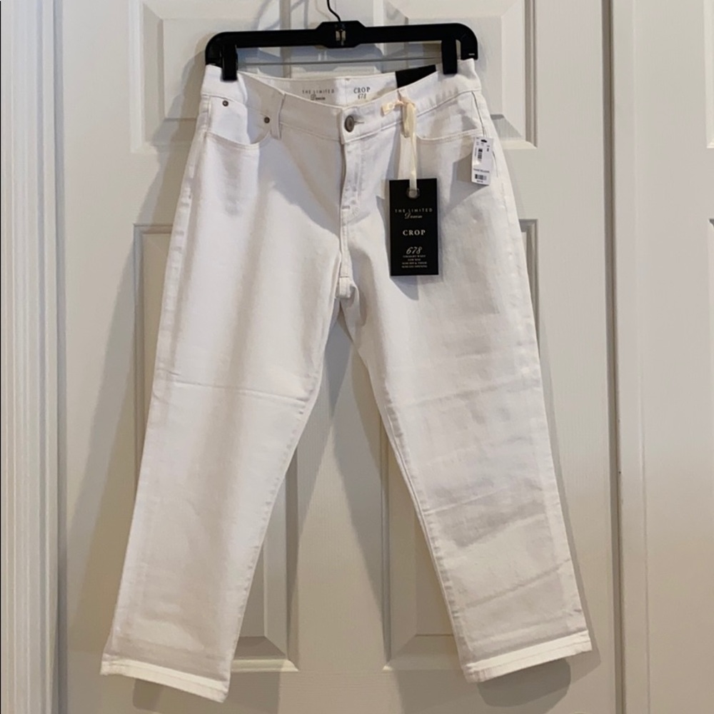 The Limited white denim crop pants
